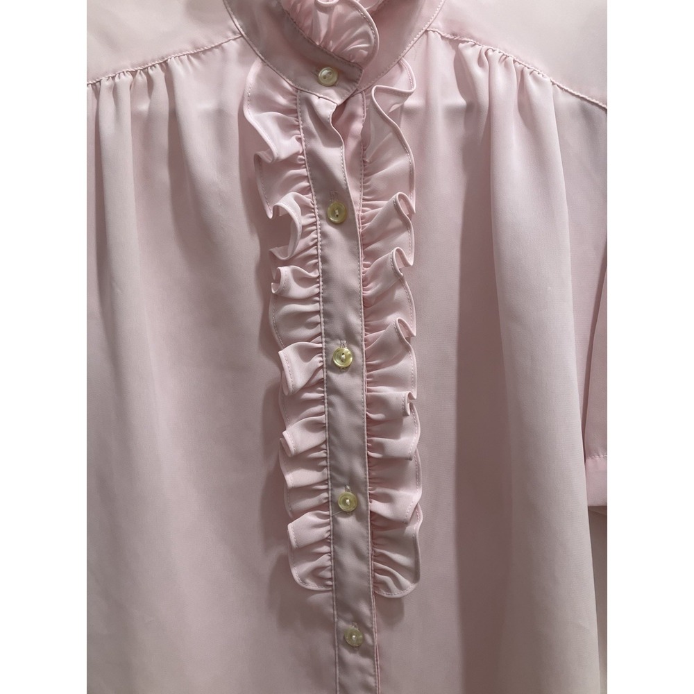 VTG La Blouse 80s Pink Button Up Ruffled Short Sleeve Women's Small Coquette - Picture 2 of 11